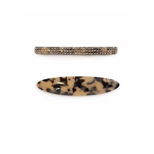 Set of 2 Hair Barrettes – Rhinestone Crystal Barrette & Tortoiseshell Oval Clip